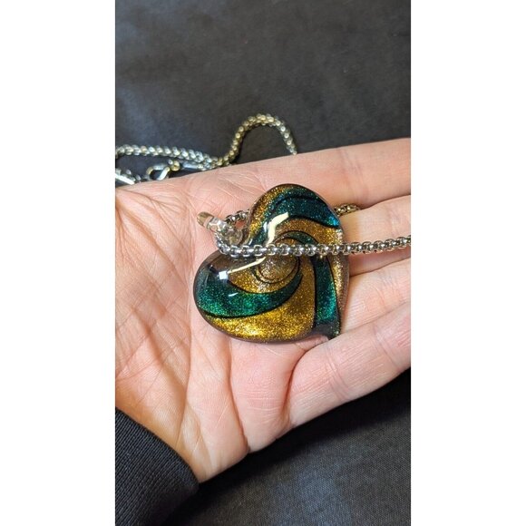 3 for $20 Artisan Dichroic Black Gold Silver Green Heart Glass Pendant - Picture 9 of 9